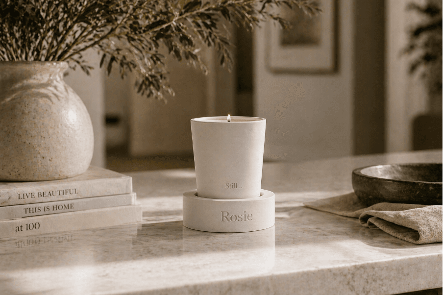 A Still… memorial candle in a domestic setting